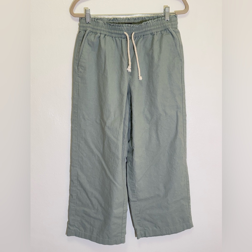 J. Crew - Olive Green Linen Blend Wide Leg Cropped Pull-on Pants - size 8